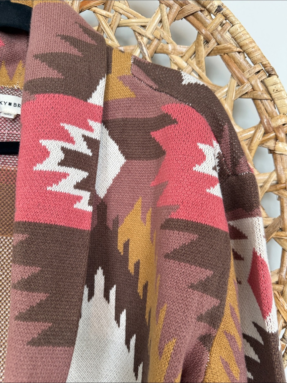 Lucky Brand Aztec Open-Front Cardigan in Pink, Brown, Rust & Cream - Picture 6 of 12